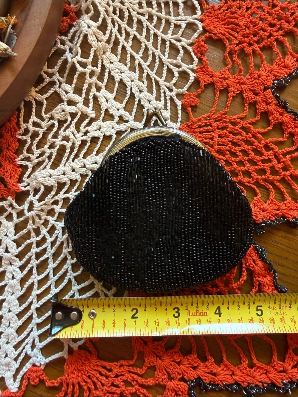Vintage Black Hand Beaded Kiss Lock Evening Purse